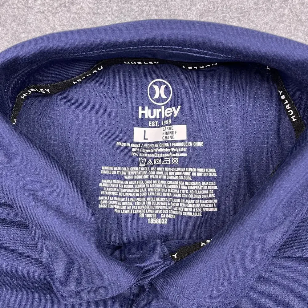 hurley polo‎ shirt blue collared short sleeve mens large
